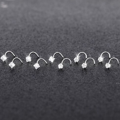 10Pcs 20G Nose Rings Studs for Women Corkscrew Sliver Nose Studs Hypoallergenic Nose Rings 316L Surgical Stainless Steel Nose Nostril Percing Jewely for Women Men Round Square CZ Imitation Diamond 1.5mm/2.0mm/2.5mm/3.0mm in Saudi Arabia
