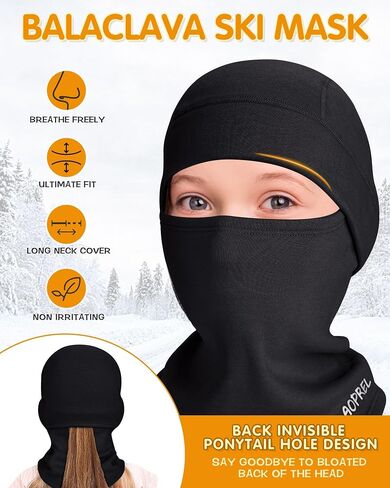 Kids Balaclava Ski Mask, Modal Wool Blend Soft Face Mask for Boys & Girls, Windproof Full Face Cover for Cold Weather in Saudi Arabia
