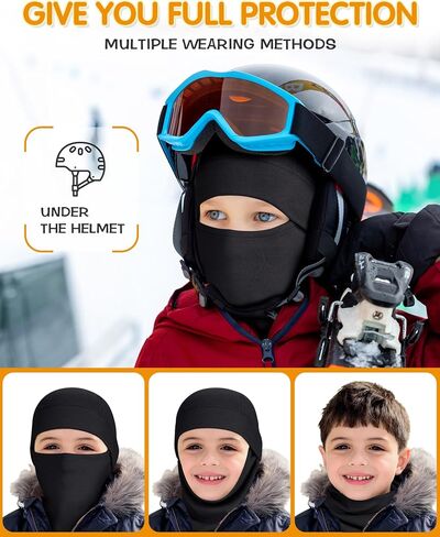 Kids Balaclava Ski Mask, Modal Wool Blend Soft Face Mask for Boys & Girls, Windproof Full Face Cover for Cold Weather in Saudi Arabia