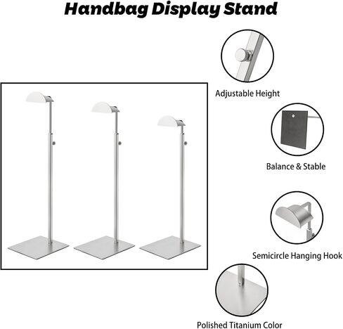 Handbag Display Stand - Set of 3 Purse Display Stand Stainless Steel Jewelry Organizer Stand Table Hanging Hook Stands Adjustable Height for Home Store Boutique Counter in Kuwait