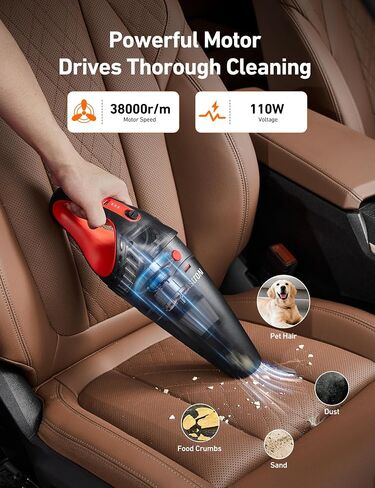 AstroAI Car Vacuum Cleaner, Portable Handheld Vacuum and Car Accessories, 16.4 Ft Cord-12V DC Power, LED Light, w/3 Attachments，Auto Accessories Kit for Interior Detailing for Quick Cleaning (Red) in Saudi Arabia