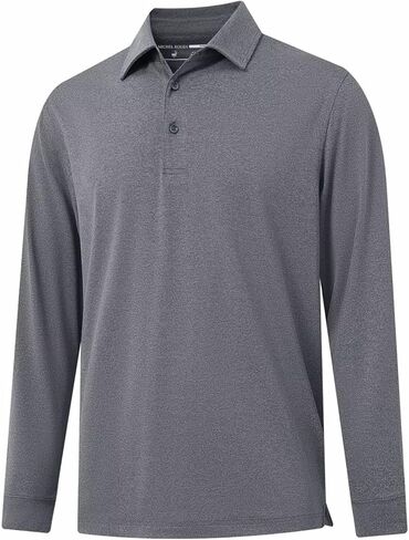 MICHEL ROUEN Mens Golf Shirts with Collard Dry fit Performance Heather Casual Activewear Long Sleeve Golf Polo Shirts for Men in Kuwait