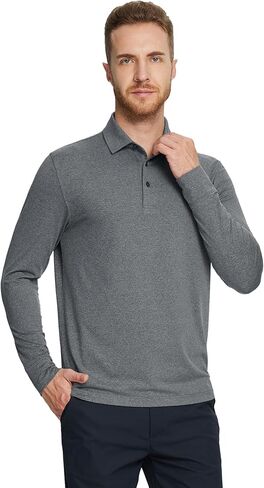MICHEL ROUEN Mens Golf Shirts with Collard Dry fit Performance Heather Casual Activewear Long Sleeve Golf Polo Shirts for Men in Kuwait