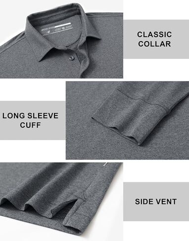 MICHEL ROUEN Mens Golf Shirts with Collard Dry fit Performance Heather Casual Activewear Long Sleeve Golf Polo Shirts for Men in Kuwait