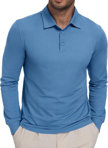 Men's Long Sleeve Golf Polo Shirt Quick Dry Moisture Wicking UPF 50+ Sun Protection 3-Button Collared Shirt in Saudi Arabia