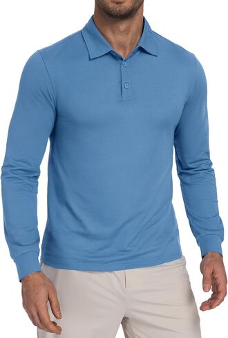 Men's Long Sleeve Golf Polo Shirt Quick Dry Moisture Wicking UPF 50+ Sun Protection 3-Button Collared Shirt in Saudi Arabia