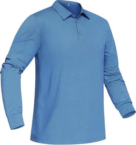 Men's Long Sleeve Golf Polo Shirt Quick Dry Moisture Wicking UPF 50+ Sun Protection 3-Button Collared Shirt in Saudi Arabia