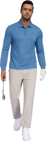 Men's Long Sleeve Golf Polo Shirt Quick Dry Moisture Wicking UPF 50+ Sun Protection 3-Button Collared Shirt in Saudi Arabia
