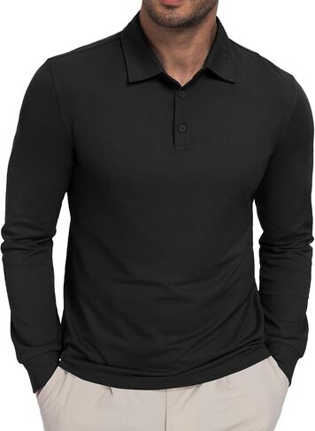 Men's Long Sleeve Golf Polo Shirt Quick Dry Moisture Wicking UPF 50+ Sun Protection 3-Button Collared Shirt in Saudi Arabia