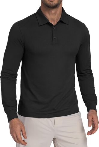 Men's Long Sleeve Golf Polo Shirt Quick Dry Moisture Wicking UPF 50+ Sun Protection 3-Button Collared Shirt in Saudi Arabia