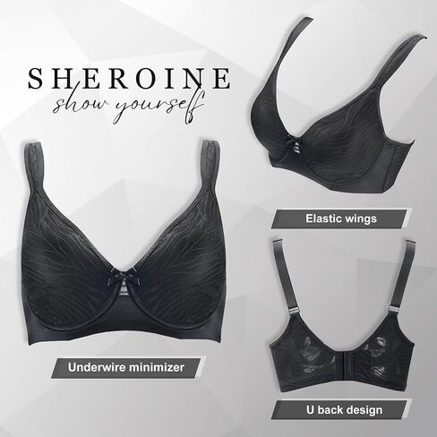sheroine Women's Minimizer Underwire Full Coverage Bra Non Padded Plus Size V Neck Everyday Bras in Kuwait