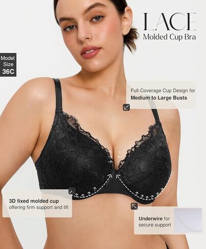 Popilush Minimizer Bras for Women - Push Up Full Coverage Lace Plus Size Underwire Bra with Support in Saudi Arabia