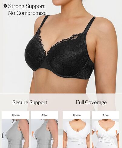 Popilush Minimizer Bras for Women - Push Up Full Coverage Lace Plus Size Underwire Bra with Support in Saudi Arabia