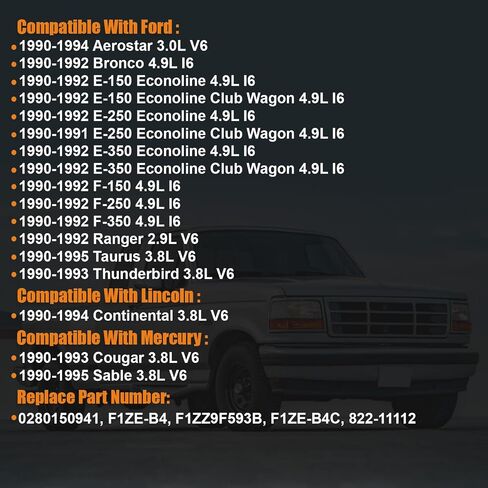 1990-1994 Fuel Injectors 6PS Compatible for Ford F150 F250 F350 E-150 E-250 1990-1992, Taurus 1990-1991, for Lincoln Continental 1990-1994 V6 L6 3.8L 4.9L, Replace 0280150941 in Saudi Arabia
