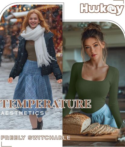 Huukeay 3 Pack Women's Thermal Long Sleeve Shirts Fleece Lined Square Neck Fitted Cotton Winter Tops Base Layer Underwear in Saudi Arabia