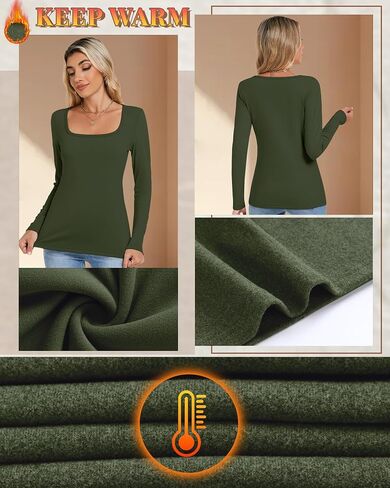 Huukeay 3 Pack Women's Thermal Long Sleeve Shirts Fleece Lined Square Neck Fitted Cotton Winter Tops Base Layer Underwear in Saudi Arabia