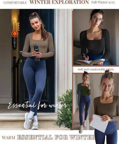 Huukeay 3 Pack Women's Thermal Long Sleeve Shirts Fleece Lined Square Neck Fitted Cotton Winter Tops Base Layer Underwear in Saudi Arabia