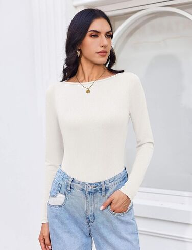 Ekouaer 3 Pack Womens Long Sleeve Shirts Boat Neck Ribbed Thermal Undershirts Lightweight Basic Top XS-XXL in Saudi Arabia