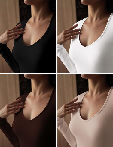 ekouaer deep v deck decrts for women low cut long sleeve tops slim fit fit basic scivage tees deep stshirts tshirts xs-xxl in Saudi Arabia