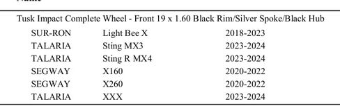 Tusk Impact Complete Wheel-Front 19 × 1.60 حافة سوداء/فضية يتحدث/محور أسود متوافق مع 2018-2023 Surron Sur-Ron Light Bee X | Talaria | Segway in Saudi Arabia