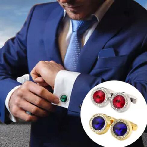 1Pair Shirt Suit Cuff Links Jewelry Rhinestone Crystal Classic Fashion Cufflinks-Blue in Saudi Arabia