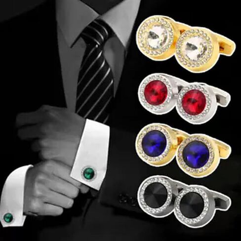 1Pair Shirt Suit Cuff Links Jewelry Rhinestone Crystal Classic Fashion Cufflinks-Blue in Saudi Arabia