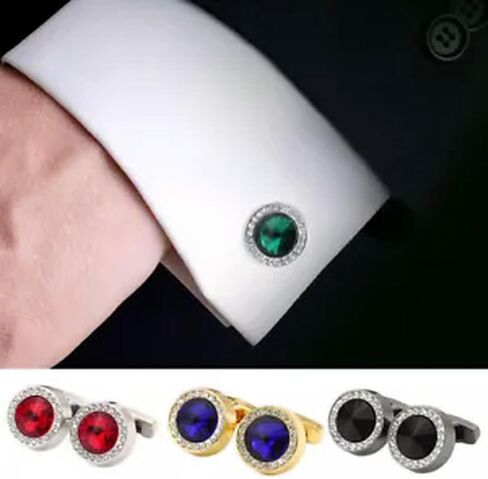 1Pair Shirt Suit Cuff Links Jewelry Rhinestone Crystal Classic Fashion Cufflinks-Blue in Saudi Arabia
