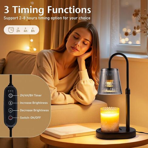 Candle Warmer Lamp with Timer Electric - Wickless Warming Light Height Adjustable Dimmable No Flame Heat Warm Melt Wax Scented Table Lights Elegant Modern Home Decor for Jar Candles Living Bedroom in Saudi Arabia