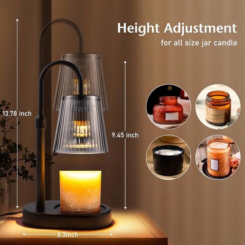 Candle Warmer Lamp with Timer Electric - Wickless Warming Light Height Adjustable Dimmable No Flame Heat Warm Melt Wax Scented Table Lights Elegant Modern Home Decor for Jar Candles Living Bedroom in Saudi Arabia