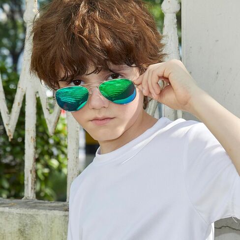 Polarized Aviator Sunglasses for Boys Girls Classic Lightweight Metal Frame Sun Glasses UV400 Protection Lens in Kuwait