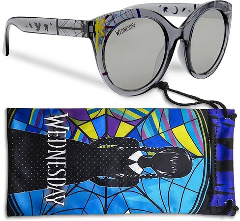Sun-Staches Kids Wednesdays Addams نظارات شمسية أنيقة ومريحة ودائمة للأشعة فوق البنفسجية مع حالة حمل ناعمة-هدايا Addams المرخصة رسميًا in Saudi Arabia