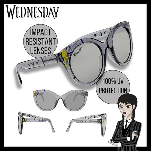 Sun-Staches Kids Wednesdays Addams نظارات شمسية أنيقة ومريحة ودائمة للأشعة فوق البنفسجية مع حالة حمل ناعمة-هدايا Addams المرخصة رسميًا in Saudi Arabia