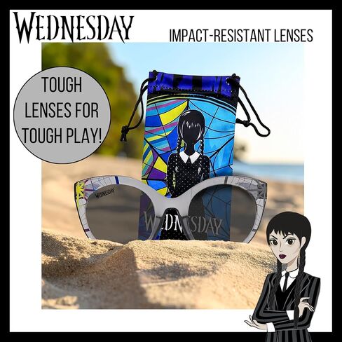 Sun-Staches Kids Wednesdays Addams نظارات شمسية أنيقة ومريحة ودائمة للأشعة فوق البنفسجية مع حالة حمل ناعمة-هدايا Addams المرخصة رسميًا in Saudi Arabia