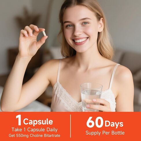 الكولين Bitarrate 550mg ، يدعم صحة الكبد والدماغ ، ومكملات كولين عالية الامتصاص ، غير المعدلة وراثيا ، خالية من الغلوتين ، مصنوعة في الولايات المتحدة ، 60 كبسولات نباتية in Saudi Arabia
