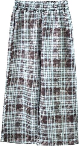 Baggy Pants for Girls Boys Trendy Oversized Plaid Straight Pants Kids Loose Fit Sweat Pants Wide Leg Fall Casual in Saudi Arabia