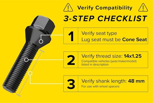 10pcs Extended Lug Bolts 14x1.25 (40mm Shank Length - Not OEM Length, Cone Seat) Compatible with BMW 228i 320i 328i 335i 428i 435i 528i 535i 535d 550i F10 F30 640i M3 M4 M5 M6 X3 X5 - Black in Saudi Arabia