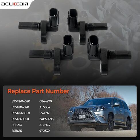4pcs ABS Wheel Speed ​​Sensor متوافق مع Toyota Tacoma 05-14 ، 4Runner 03-15 ، FJ Cruiser 07-14 ، Land Cruiser 08-15 ، Lexus GX460 10-15 ، GX470 03-09 ، LX570 08-15 ، LX600 استبدال 89542-04020 in Kuwait