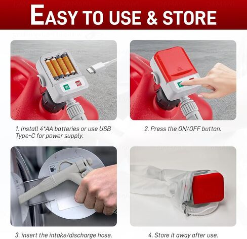 مضخة نقل الوقود (3.2 جيجلى) - نوع USB من النوع C أو طاقة البطارية ، يمكن أن يضخ الغاز فوهة يدوية للتحكم السريع في تدفق التوقف ، والخرطوم 51 '' و 4 محولات ، ومضخة سائلة محمولة للبنزين ، والديزل ، والزيت in Saudi Arabia