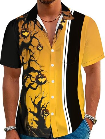 Halloween Button up Shirts for Men Short Sleeve Halloween Shirt Cute Vintage Scary Atmosphere Hawaiian Shirt in Saudi Arabia