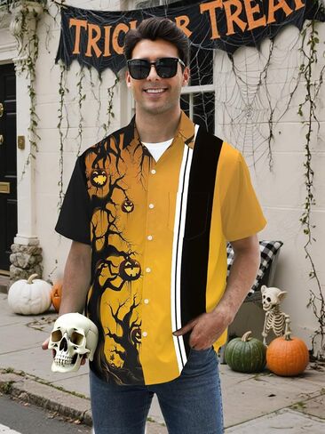Halloween Button up Shirts for Men Short Sleeve Halloween Shirt Cute Vintage Scary Atmosphere Hawaiian Shirt in Saudi Arabia