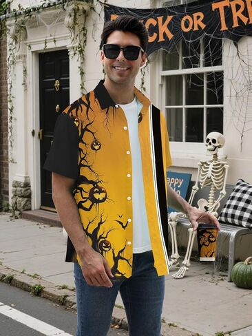 Halloween Button up Shirts for Men Short Sleeve Halloween Shirt Cute Vintage Scary Atmosphere Hawaiian Shirt in Saudi Arabia