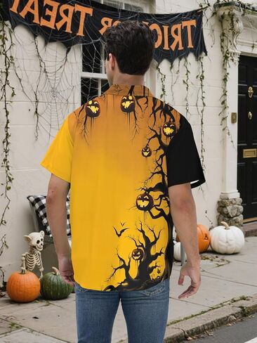 Halloween Button up Shirts for Men Short Sleeve Halloween Shirt Cute Vintage Scary Atmosphere Hawaiian Shirt in Saudi Arabia