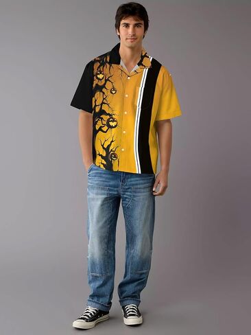 Halloween Button up Shirts for Men Short Sleeve Halloween Shirt Cute Vintage Scary Atmosphere Hawaiian Shirt in Saudi Arabia