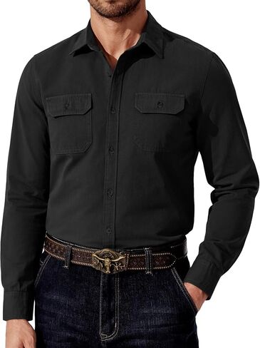 COOFANDY Mens Western Cowboy Shirt Long Sleeve Cotton Button Down Work Shirts with Pockets in Saudi Arabia