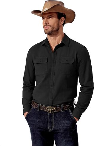 COOFANDY Mens Western Cowboy Shirt Long Sleeve Cotton Button Down Work Shirts with Pockets in Saudi Arabia