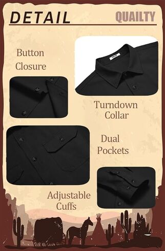 COOFANDY Mens Western Cowboy Shirt Long Sleeve Cotton Button Down Work Shirts with Pockets in Saudi Arabia