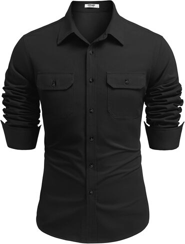 COOFANDY Mens Western Cowboy Shirt Long Sleeve Cotton Button Down Work Shirts with Pockets in Saudi Arabia