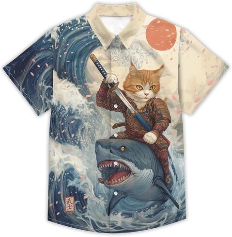 Funny Cartoon Print Hawaiian Shirt for Men Beach Vacation Casual Short Sleeve Button Down Aloha Shirt in Saudi Arabia