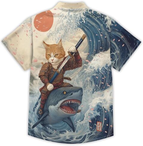 Funny Cartoon Print Hawaiian Shirt for Men Beach Vacation Casual Short Sleeve Button Down Aloha Shirt in Saudi Arabia