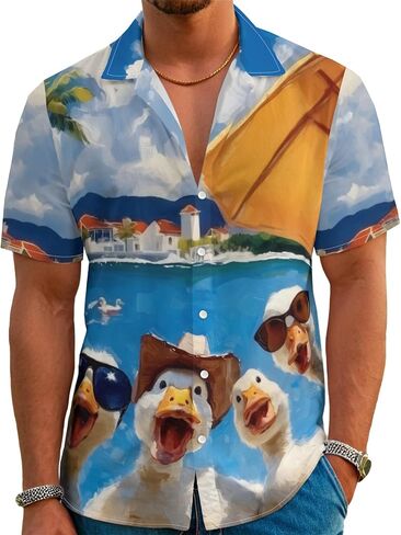 Funny Cartoon Print Hawaiian Shirt for Men Beach Vacation Casual Short Sleeve Button Down Aloha Shirt in Saudi Arabia